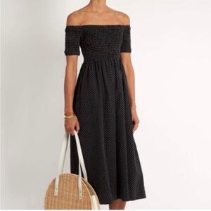 The GREAT. Carnival Dobby-Print Smocked Dot Dress - 1/S